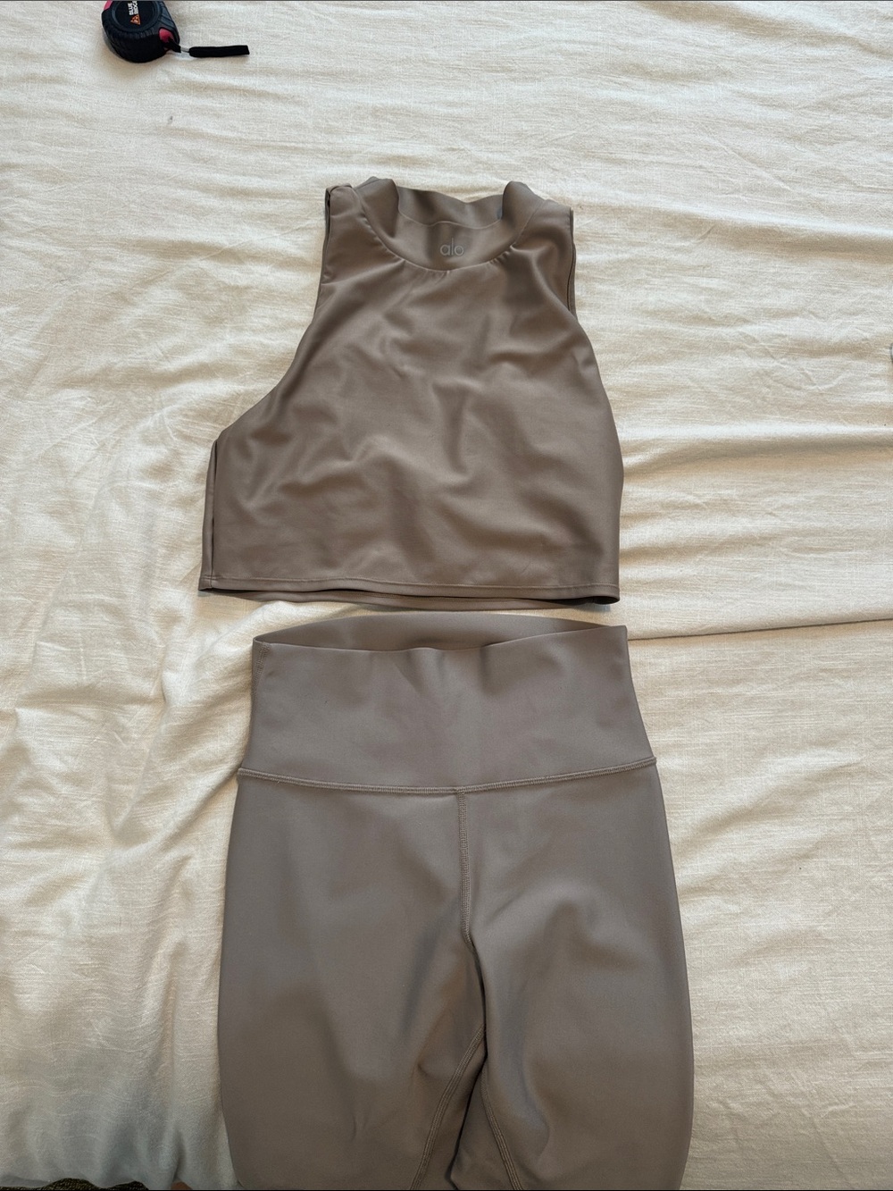 ALO Yoga Taupe Leggings with Matching Crop Tank
